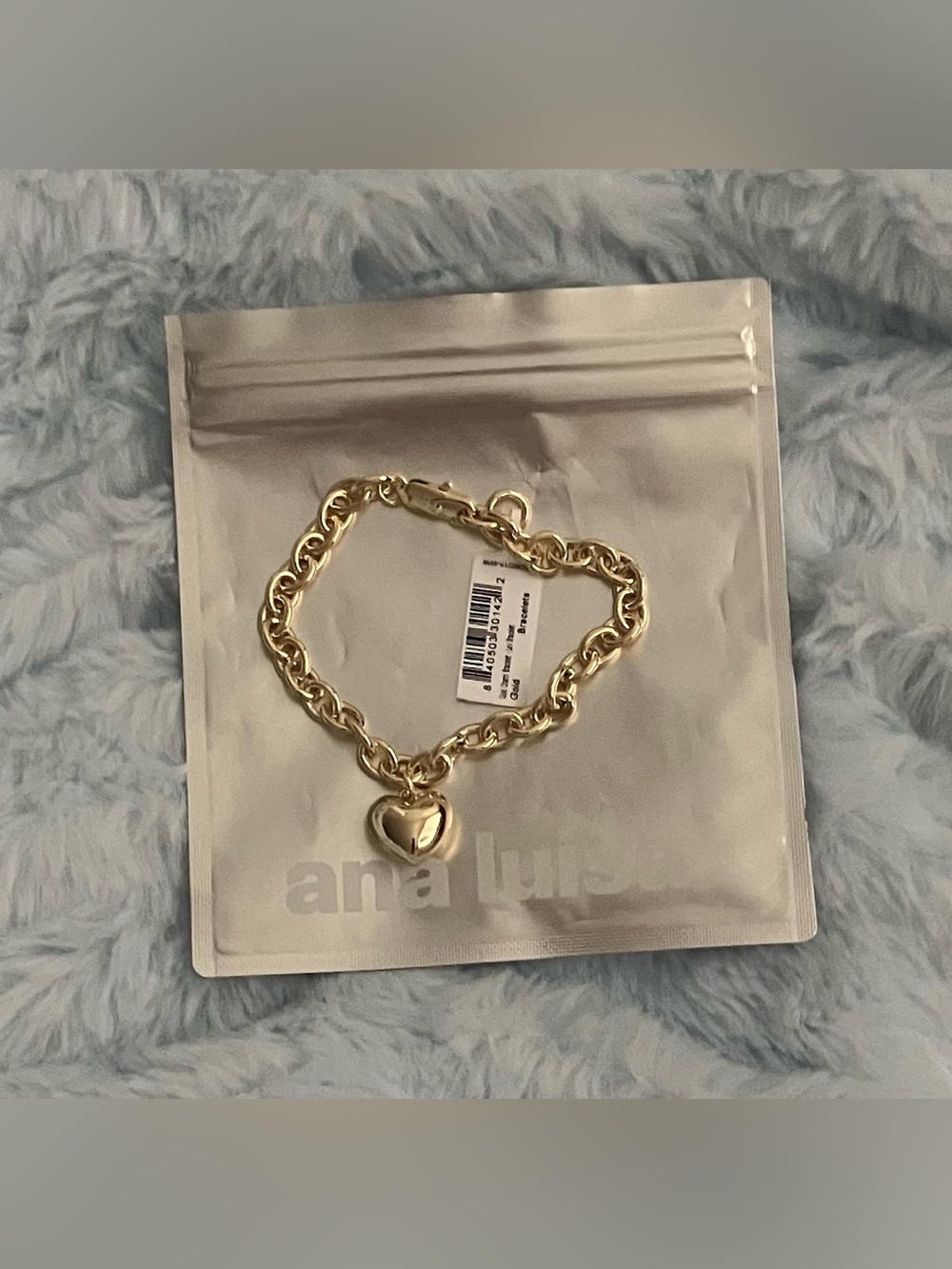 Ana Luisa Gold Lev Puffy Heart Charm Chain Link Bracelet